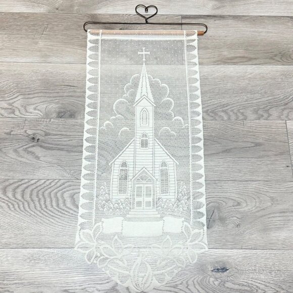 Decorative Lace Wall Door Art Hanging Tapestry Religious Country Church Motif - Picture 1 of 8